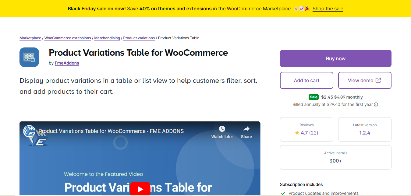 WooCommerce Product Variations Table