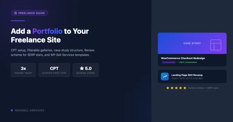 How to add a portfolio to your freelance services website - CPT setup, filterable gallery, case study structure, and Review schema for SERP stars