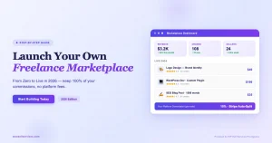 Editorial illustration of freelance marketplace launch on WP Sell Services