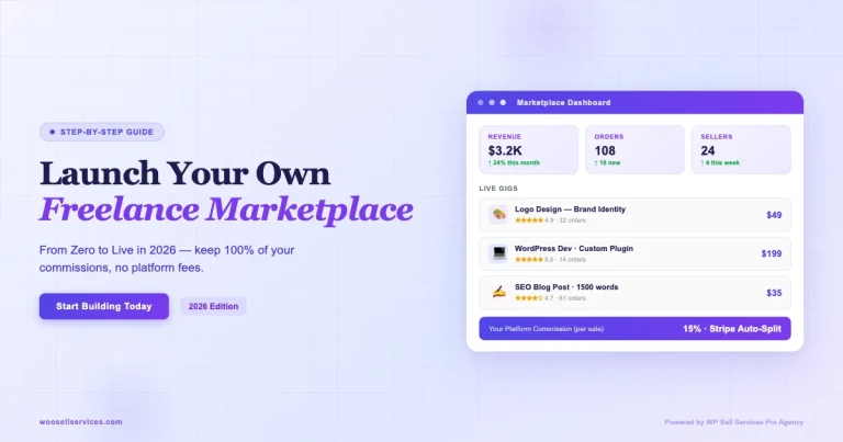 Editorial illustration of freelance marketplace launch on WP Sell Services