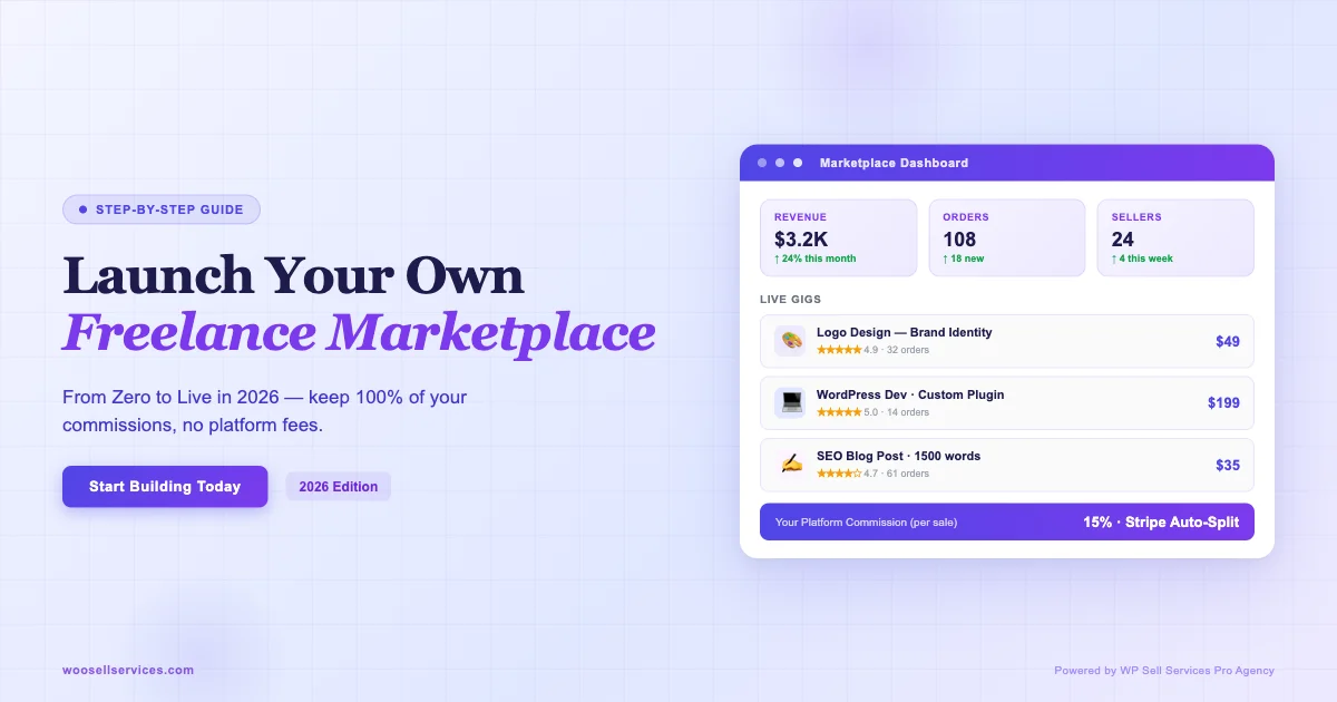 Editorial illustration of freelance marketplace launch on WP Sell Services