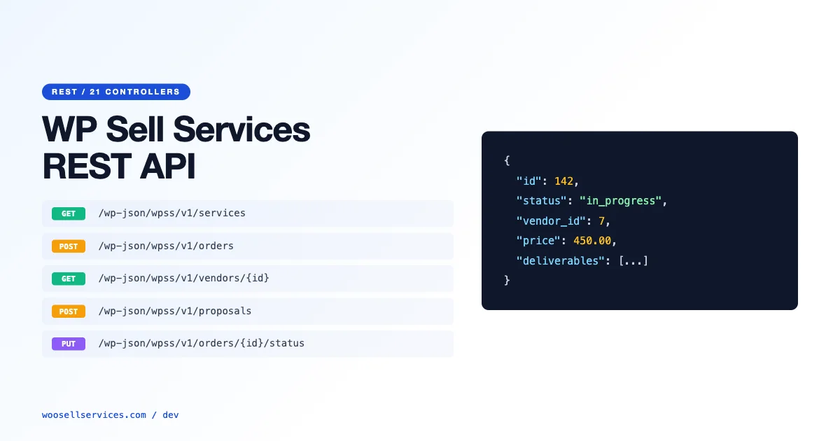 WP Sell Services REST API endpoint list with JSON response example for mobile app developers