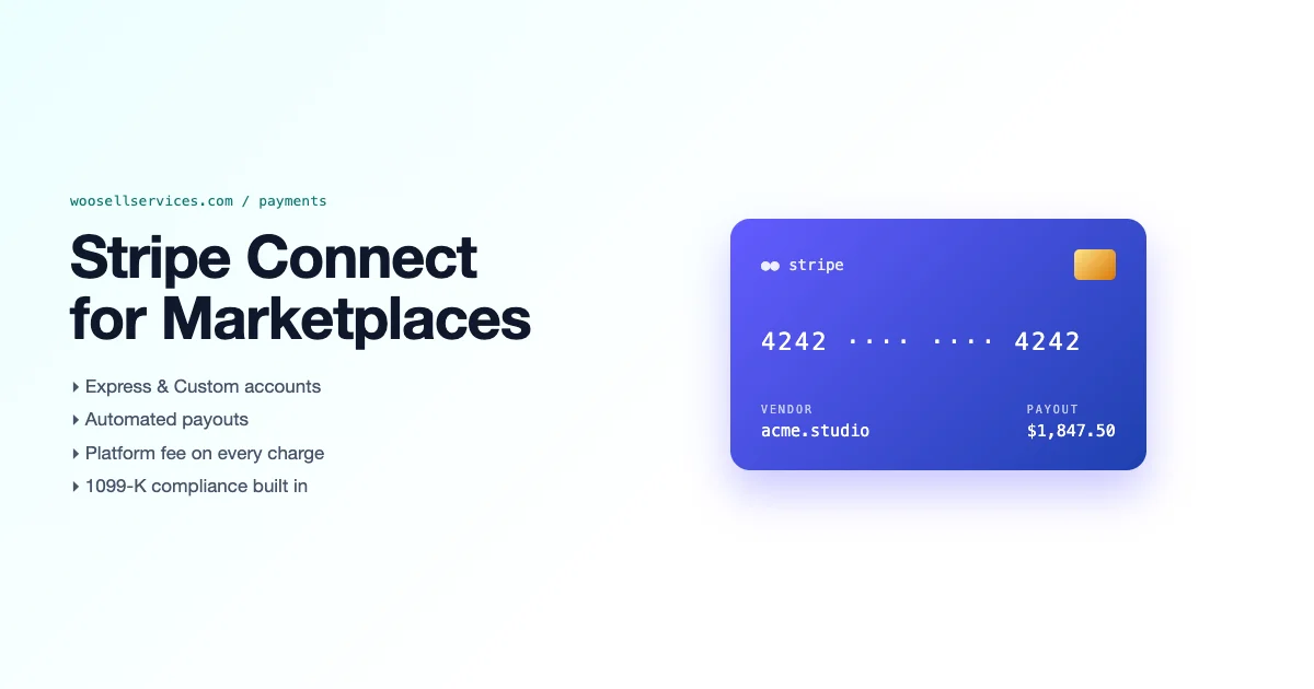 Stripe Connect for WordPress marketplaces with payment card visual and vendor payout