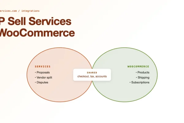 WP Sell Services and WooCommerce integration venn diagram with shared checkout