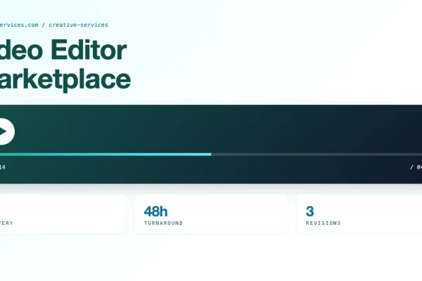 Video editor marketplace in WordPress with video player UI and 4K turnaround metrics
