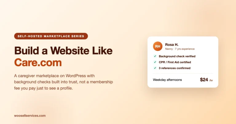 Build a website like Care.com on WordPress: caregiver profile card for Rosa H, a nanny with background check, CPR certification, and reference verification badges
