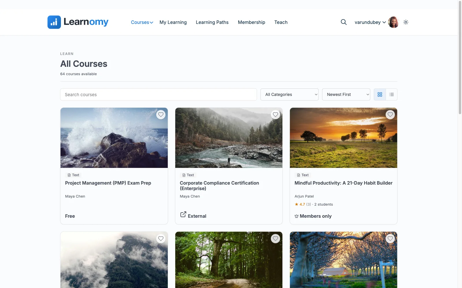 Learnomy's course catalog and storefront