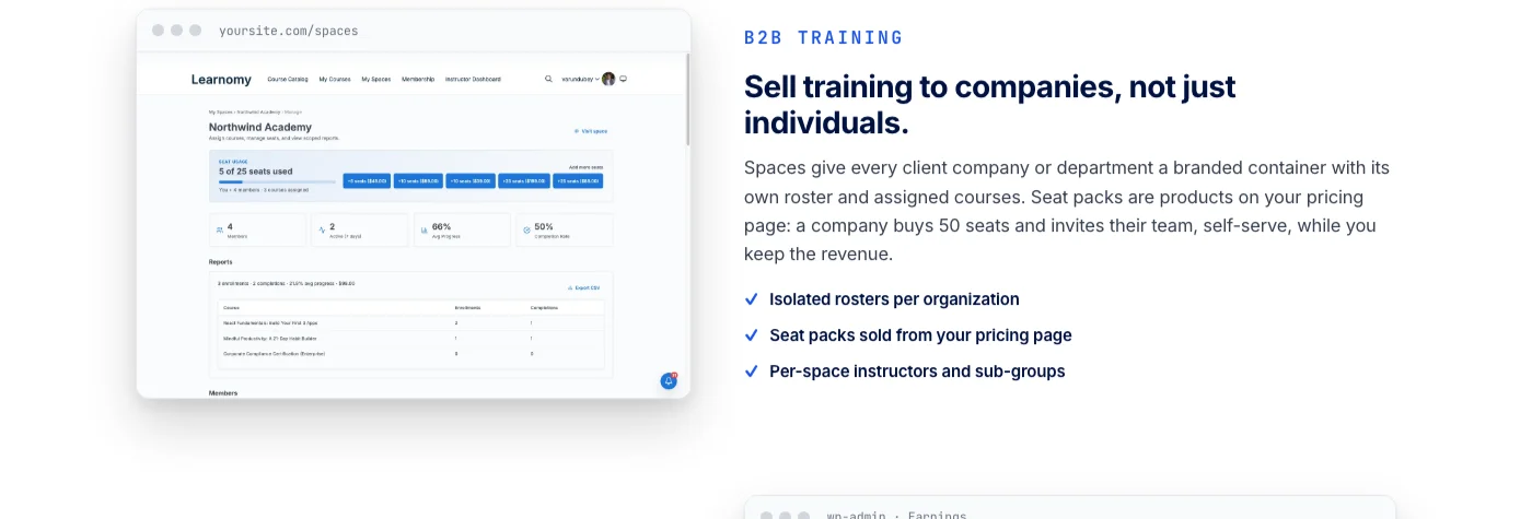 Learnomy Spaces used to certify marketplace vendors that operate as agencies or teams